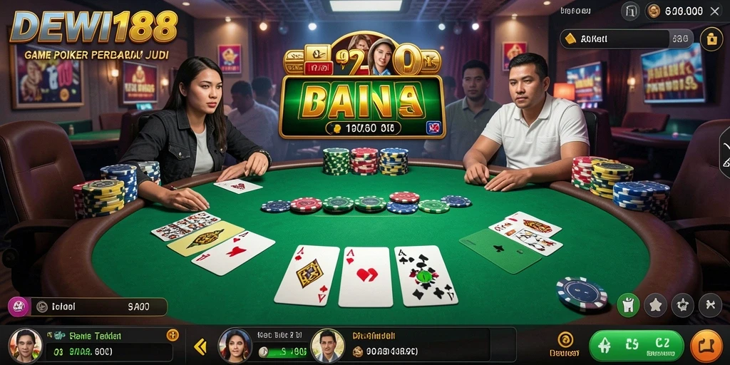 Screenshot DEWI188 menampilkan gameplay seru Poker dengan antarmuka yang menarik.