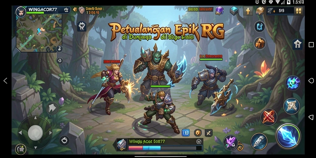 Screenshot WINGACOR77 menampilkan aksi pertempuran RPG yang intens.